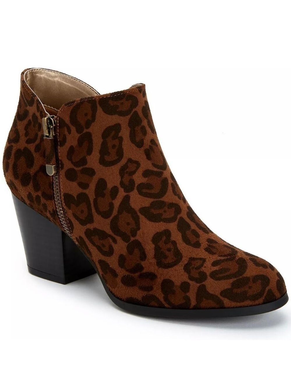 NIB Style & Co. Masrinaa Zipper Block Heel Ankle Booties in Brown Leopard